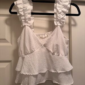 Lush White Layered Ruffle Blouse